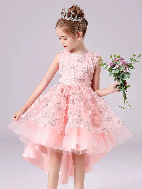 White Jewel Neck Sleeveless Bows Formal Kids Pageant flower girl dresses