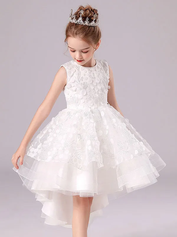 White Jewel Neck Sleeveless Bows Formal Kids Pageant flower girl dresses
