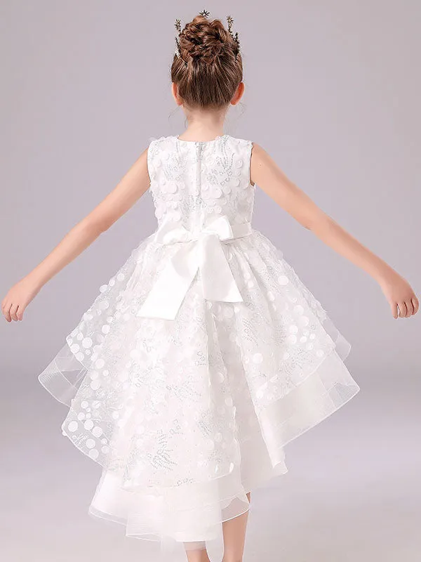 White Jewel Neck Sleeveless Bows Formal Kids Pageant flower girl dresses