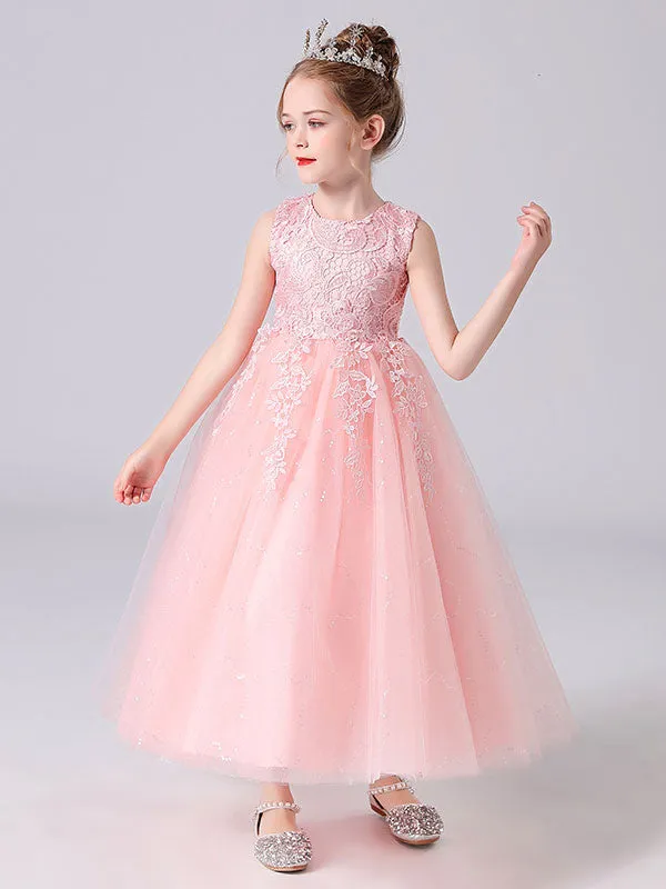 White Jewel Neck Sleeveless Bows Kids Party Dresses Princess Dress