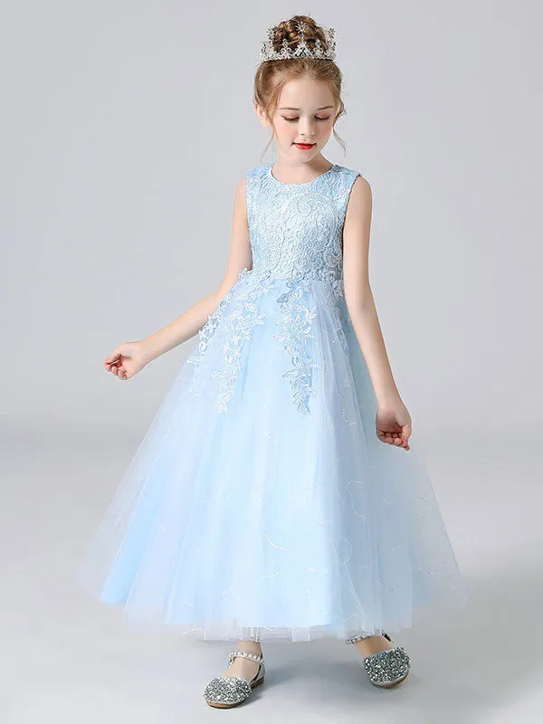 White Jewel Neck Sleeveless Bows Kids Party Dresses Princess Dress