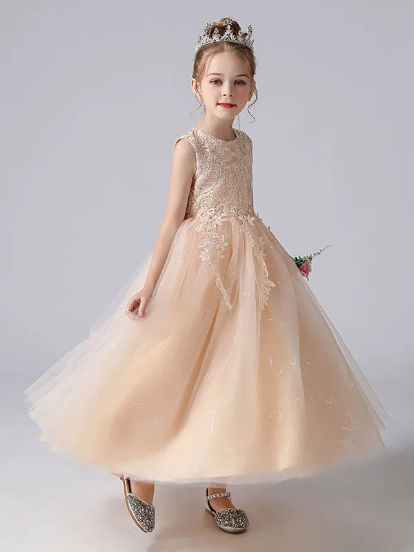 White Jewel Neck Sleeveless Bows Kids Party Dresses Princess Dress