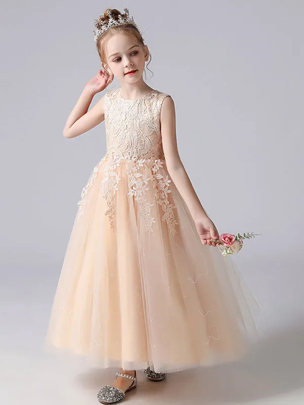 White Jewel Neck Sleeveless Bows Kids Party Dresses Princess Dress