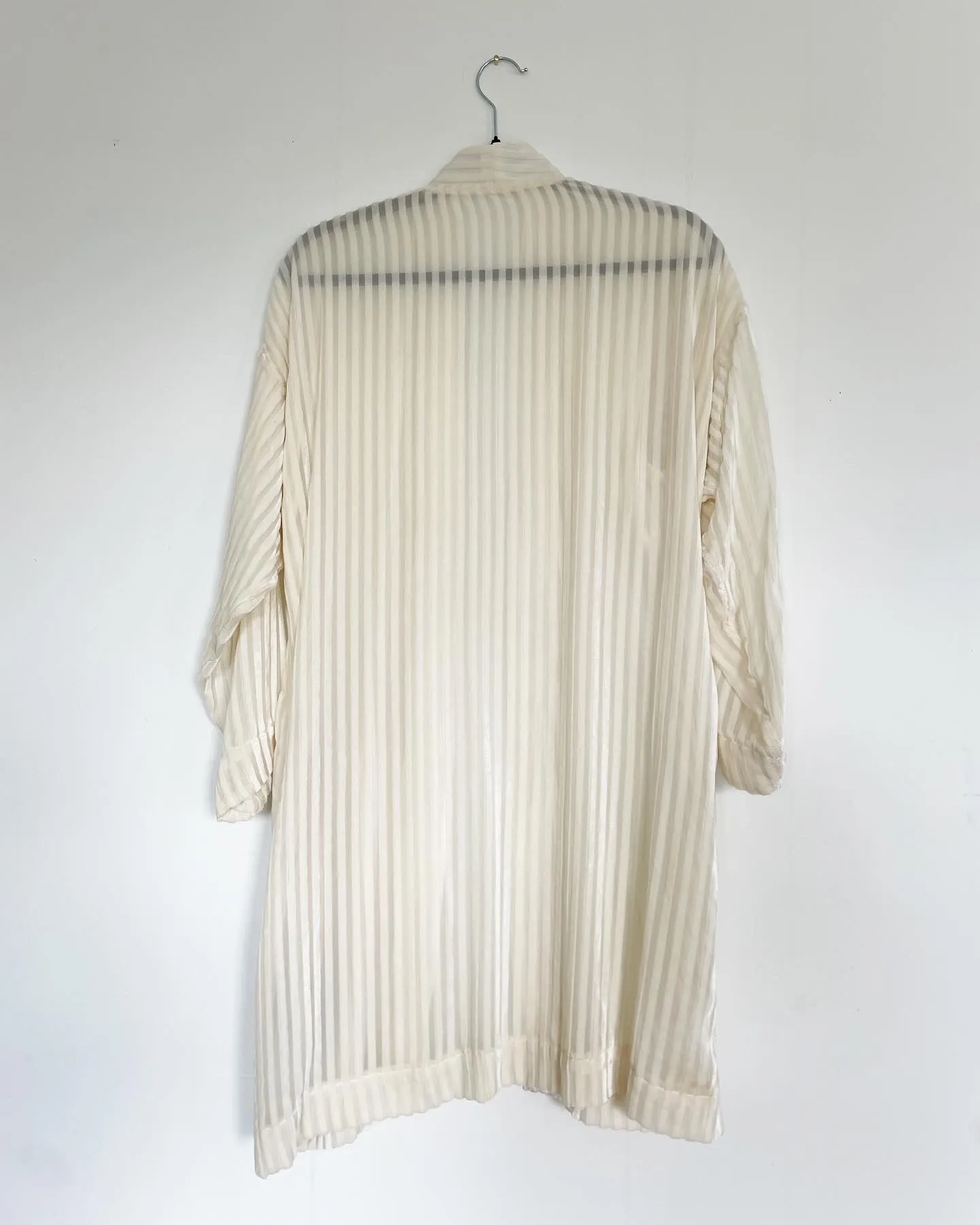 White Striped Burnout Silk Velvet Caftan