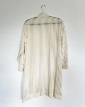 White Striped Burnout Silk Velvet Caftan