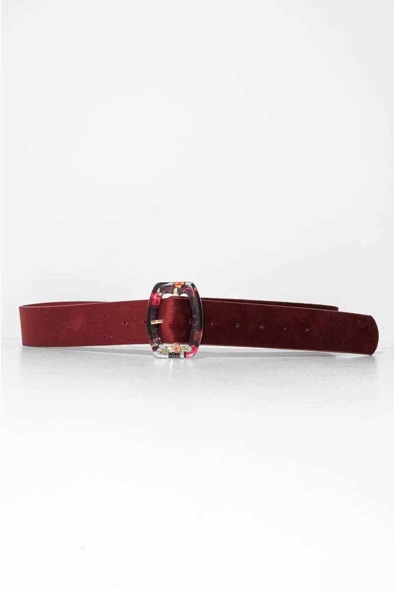 Wine Velvet Floral Clasp Belt - Aaryanna