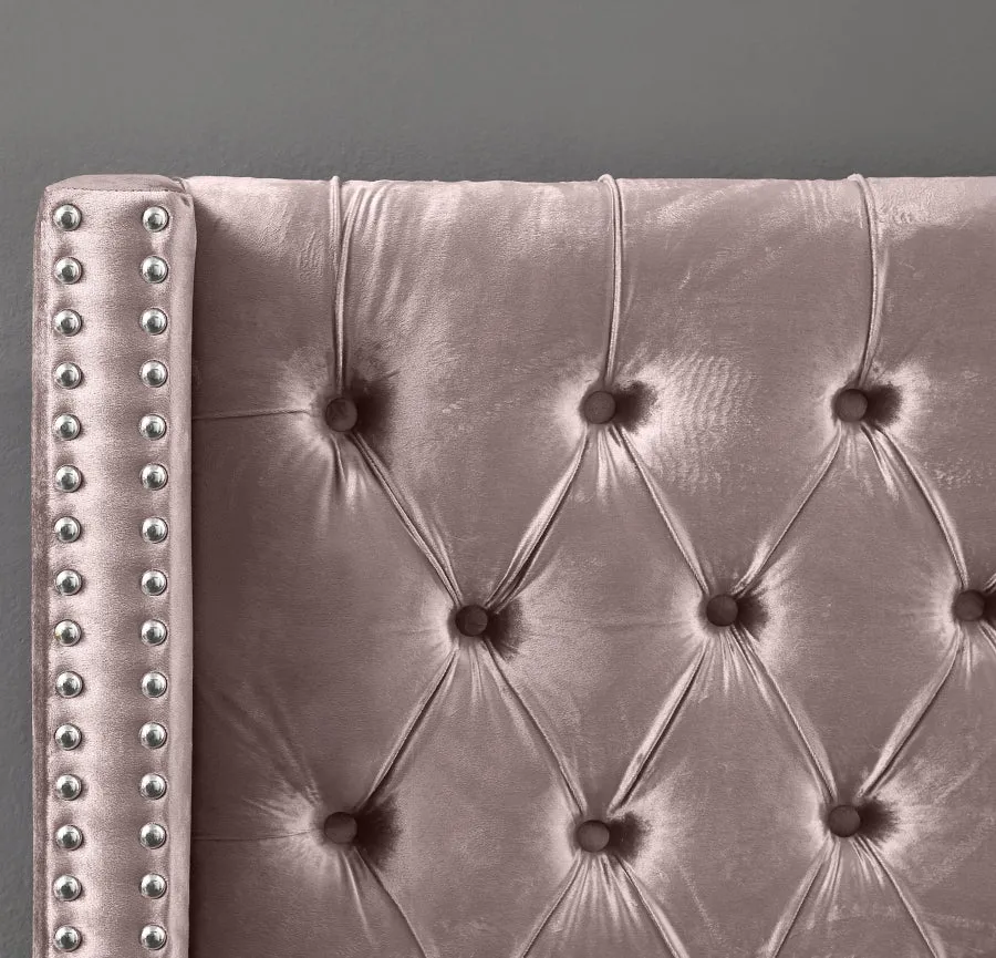 Wing Tufted Bed - Blush Velvet