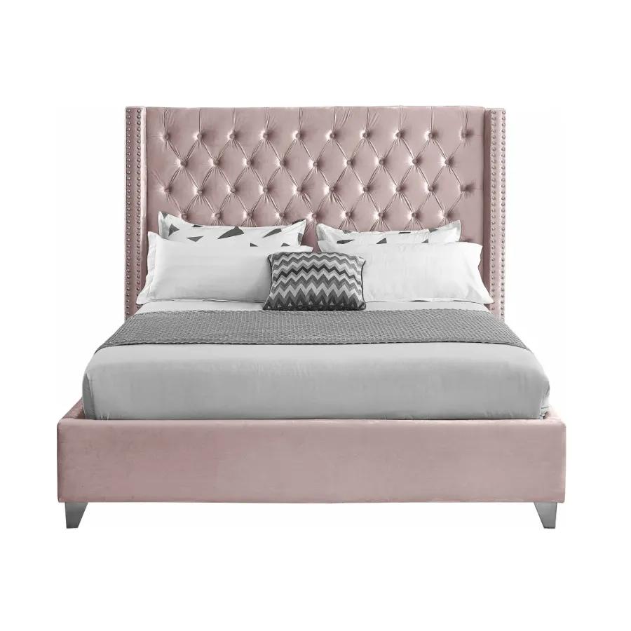 Wing Tufted Bed - Blush Velvet
