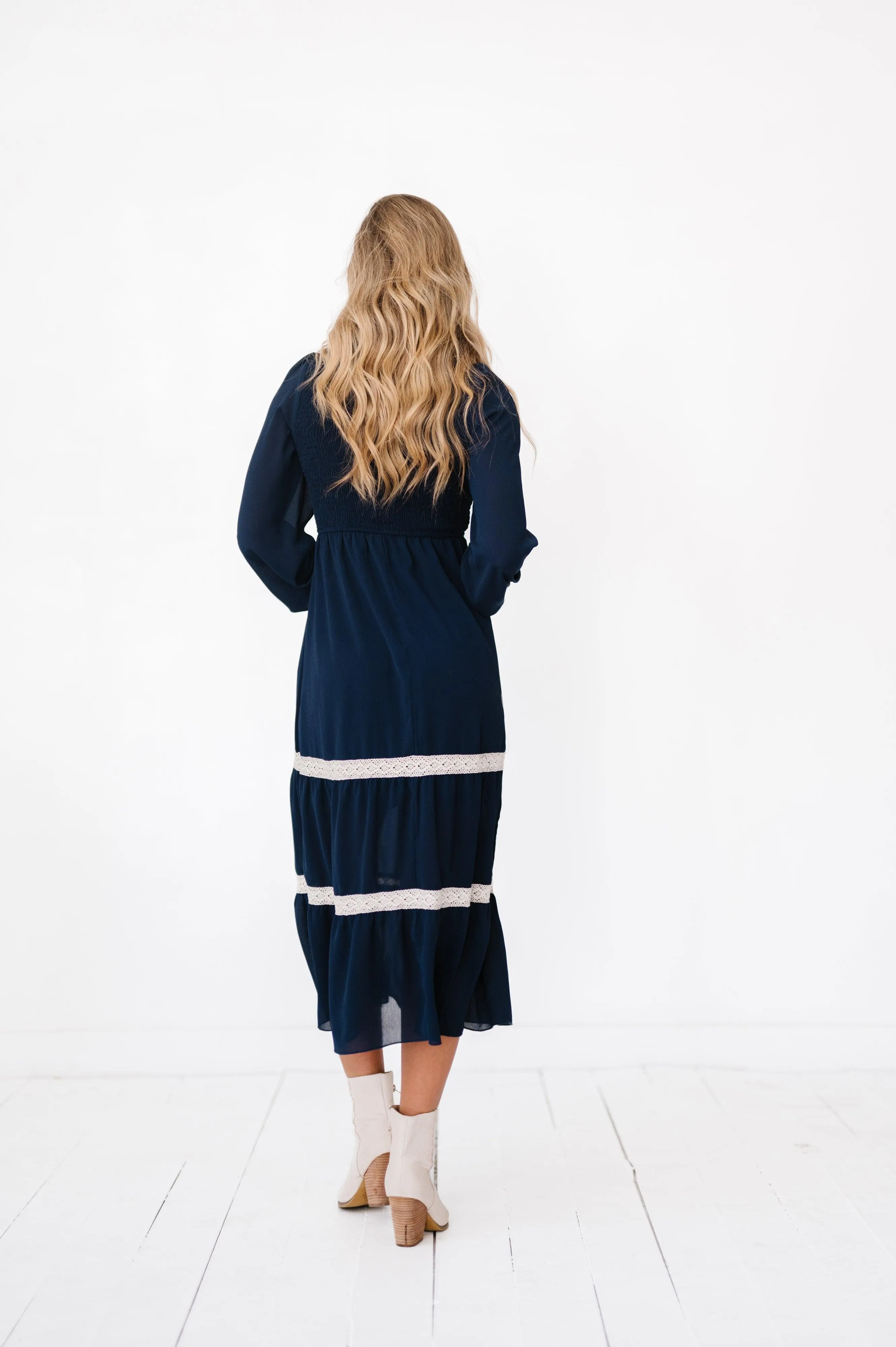 Winona Midi Dress in Navy Blue
