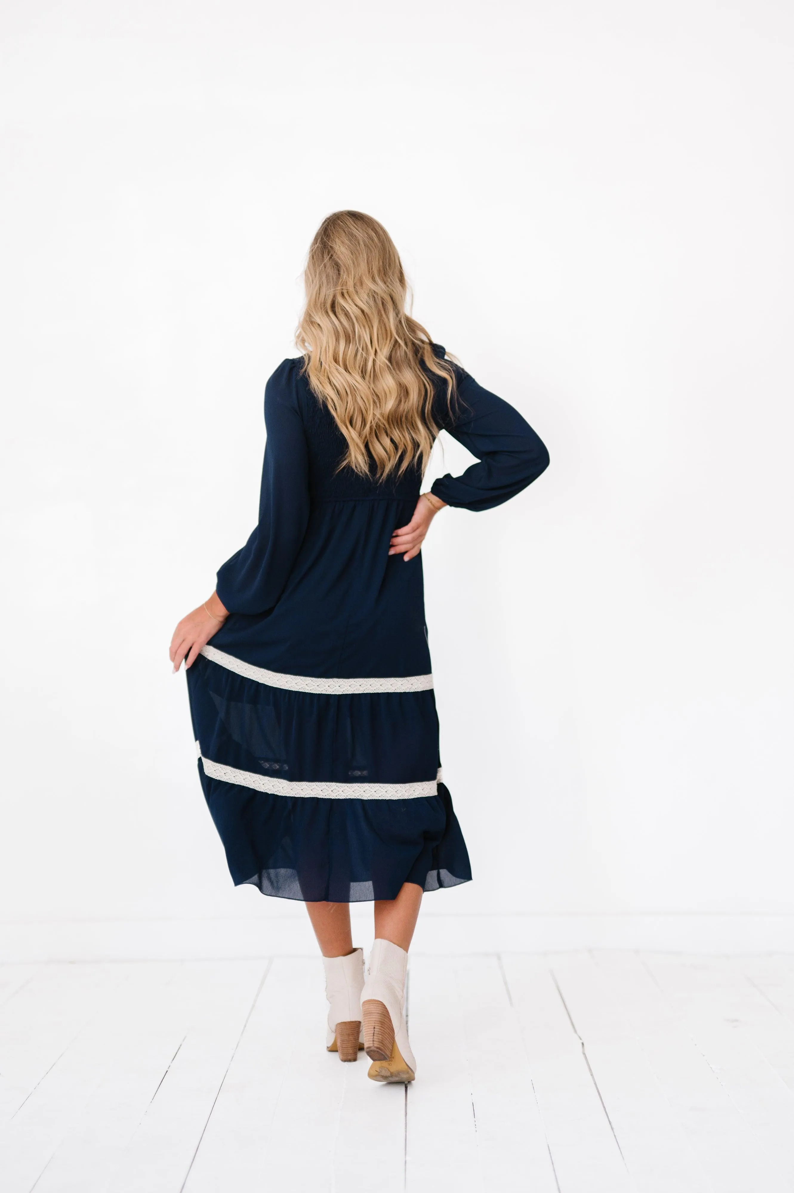 Winona Midi Dress in Navy Blue