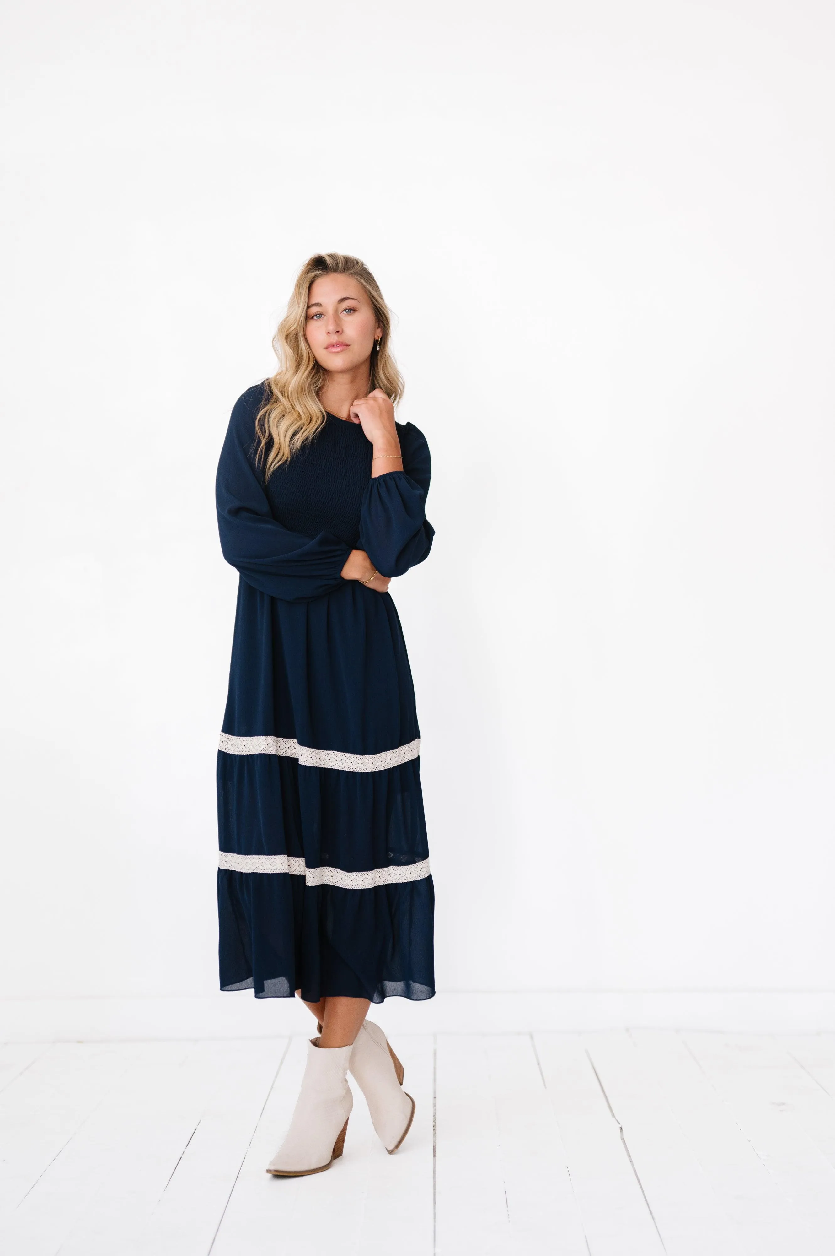 Winona Midi Dress in Navy Blue