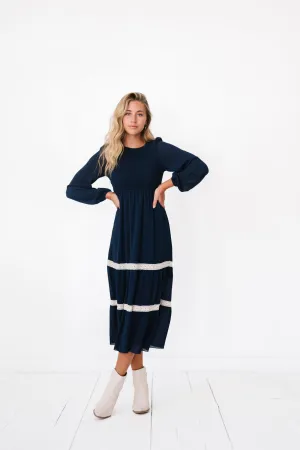 Winona Midi Dress in Navy Blue