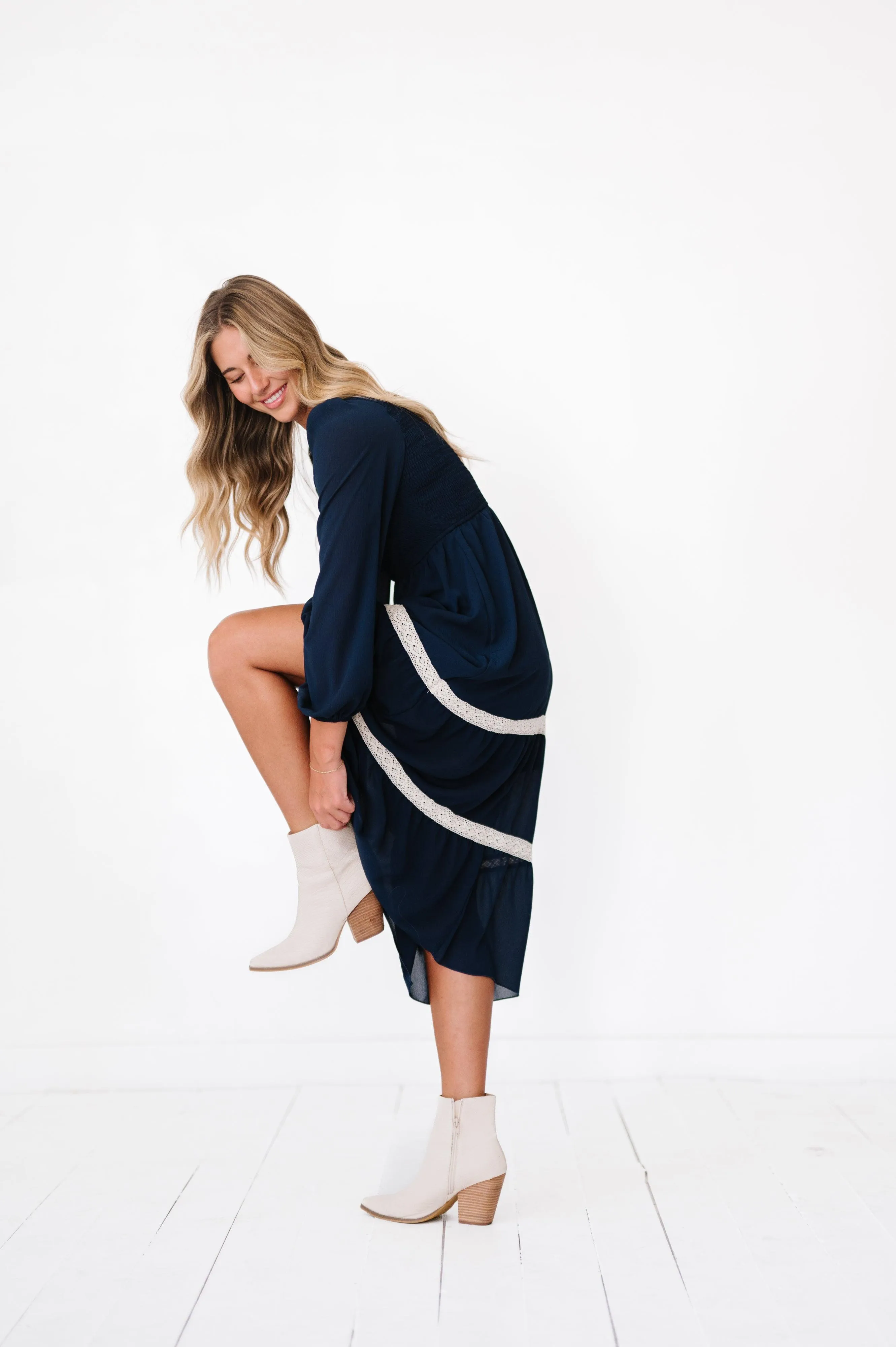 Winona Midi Dress in Navy Blue