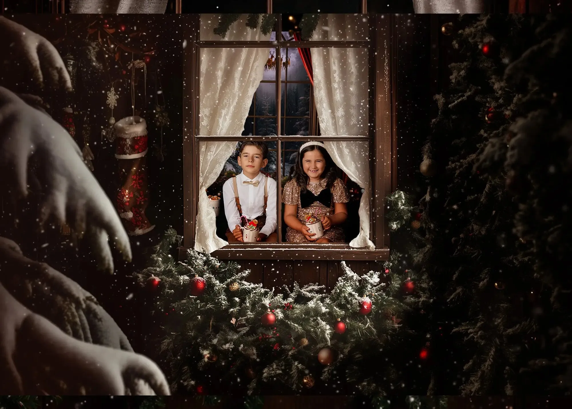 Winter Window Framer Digital Background Trio
