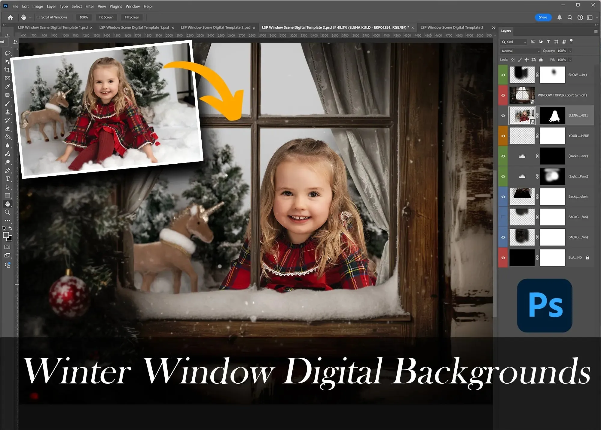 Winter Window Framer Digital Background Trio