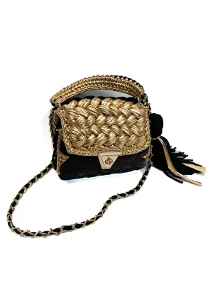 Wolf & Willa Bliss 2 Crocheted Bag with Gold Flap - Black