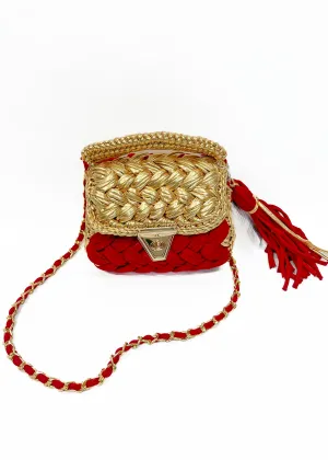 Wolf & Willa Bliss 2 Crocheted Bag with Gold Flap - Red