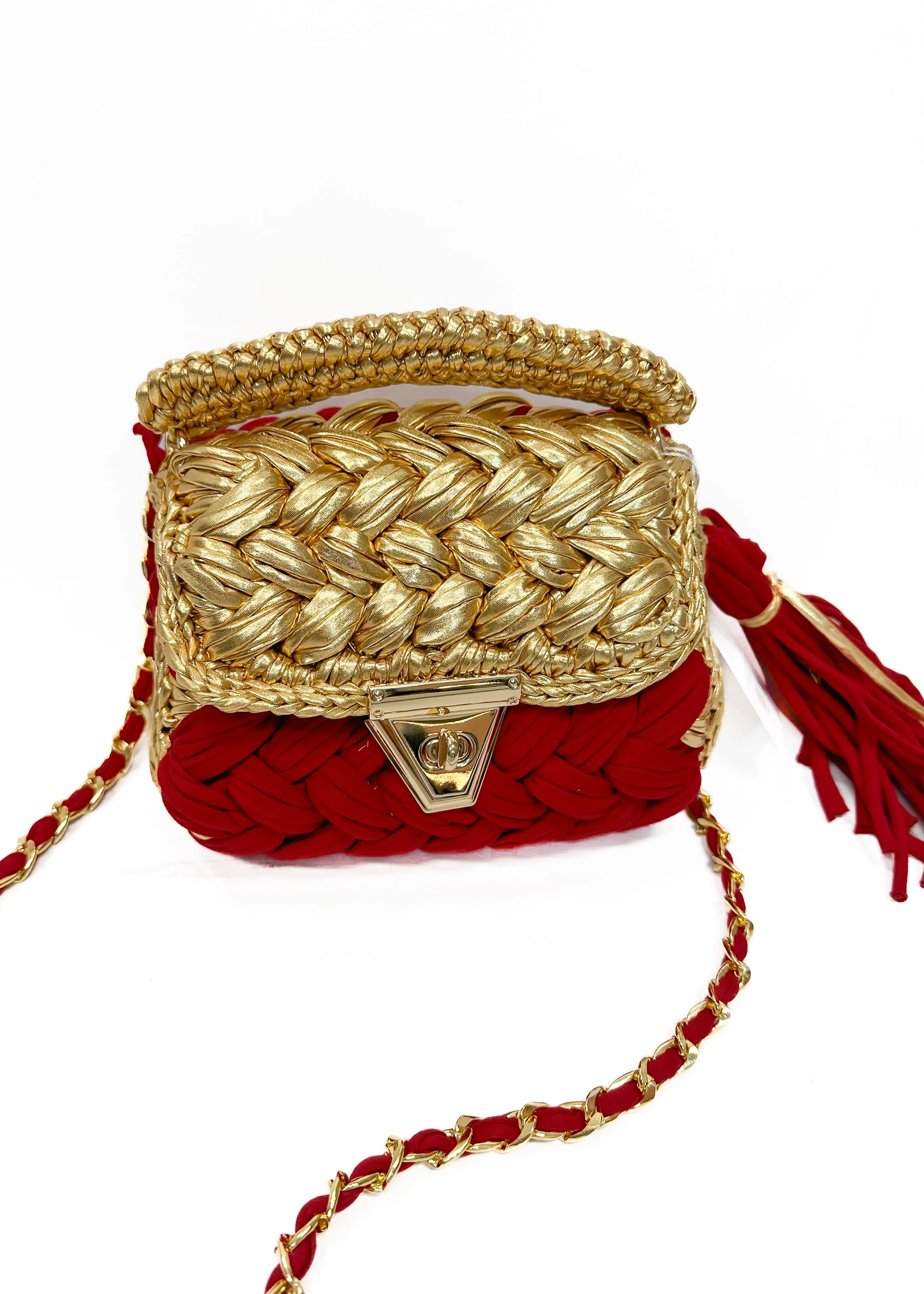 Wolf & Willa Bliss 2 Crocheted Bag with Gold Flap - Red
