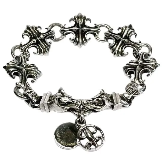 Wolf Head Sterling Silver Biker Bracelet