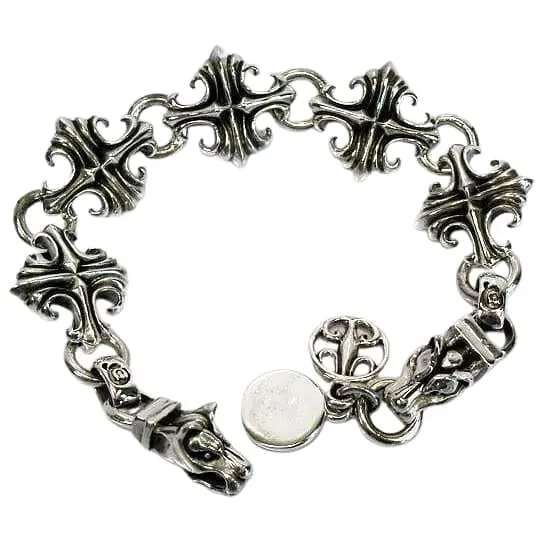 Wolf Head Sterling Silver Biker Bracelet