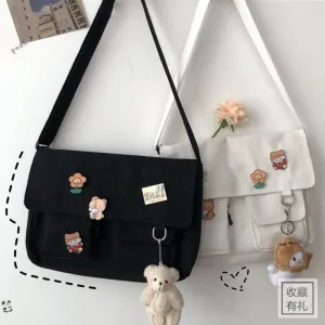 Women Simple Crossbody Money Bag Cute Casual Satchel Girls Shoulder Pouch Women Sweet Printed Canvas Diagonal Cross School Bag