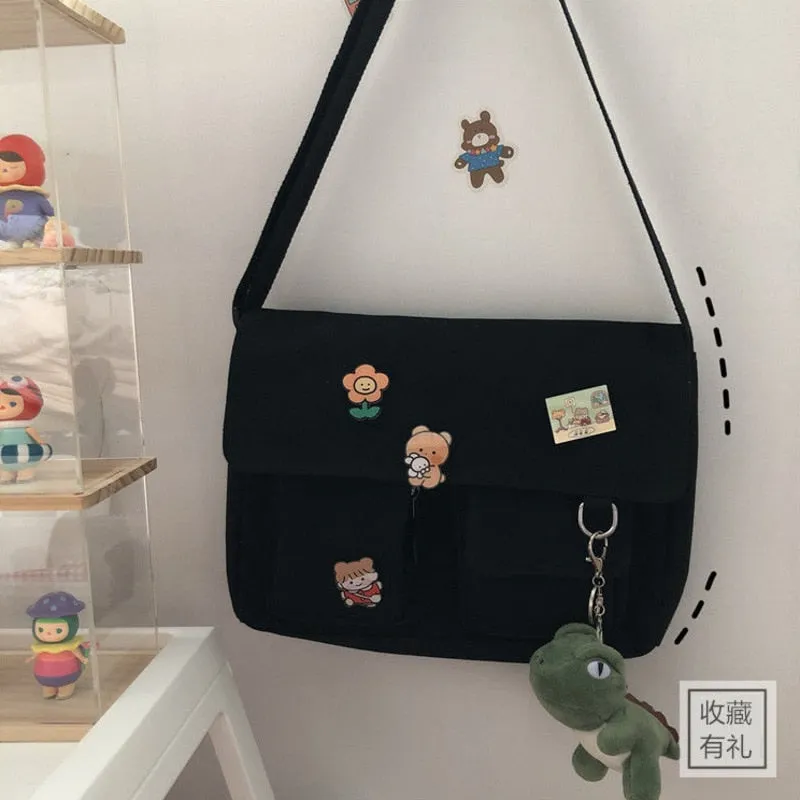 Women Simple Crossbody Money Bag Cute Casual Satchel Girls Shoulder Pouch Women Sweet Printed Canvas Diagonal Cross School Bag