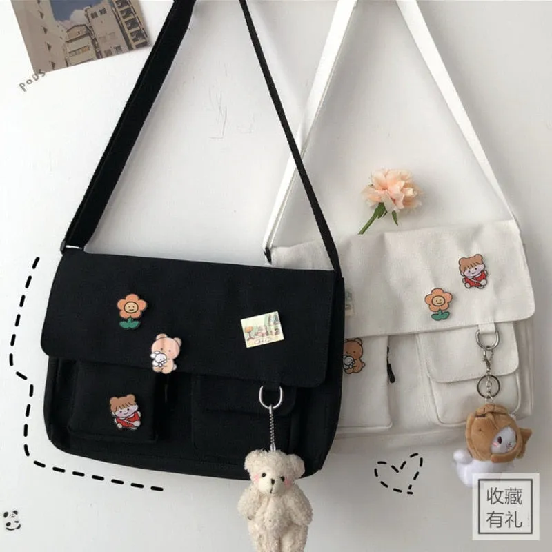 Women Simple Crossbody Money Bag Cute Casual Satchel Girls Shoulder Pouch Women Sweet Printed Canvas Diagonal Cross School Bag